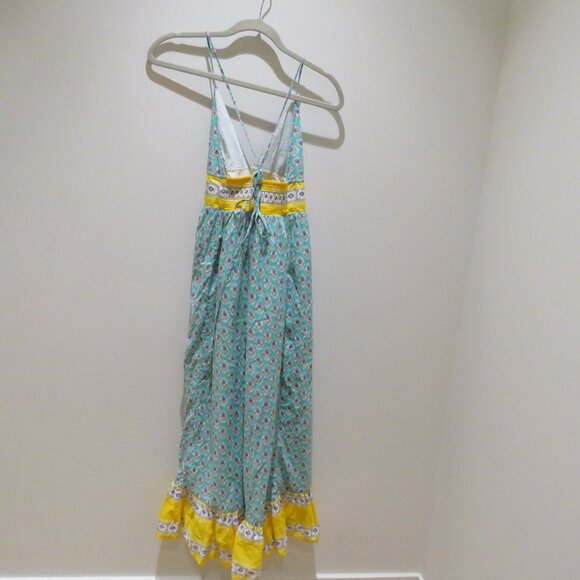 J. CREW V-Neck Criss-Cross Dress in Block Print Aqua Saffron Multi Boho Size S - Picture 12 of 15
